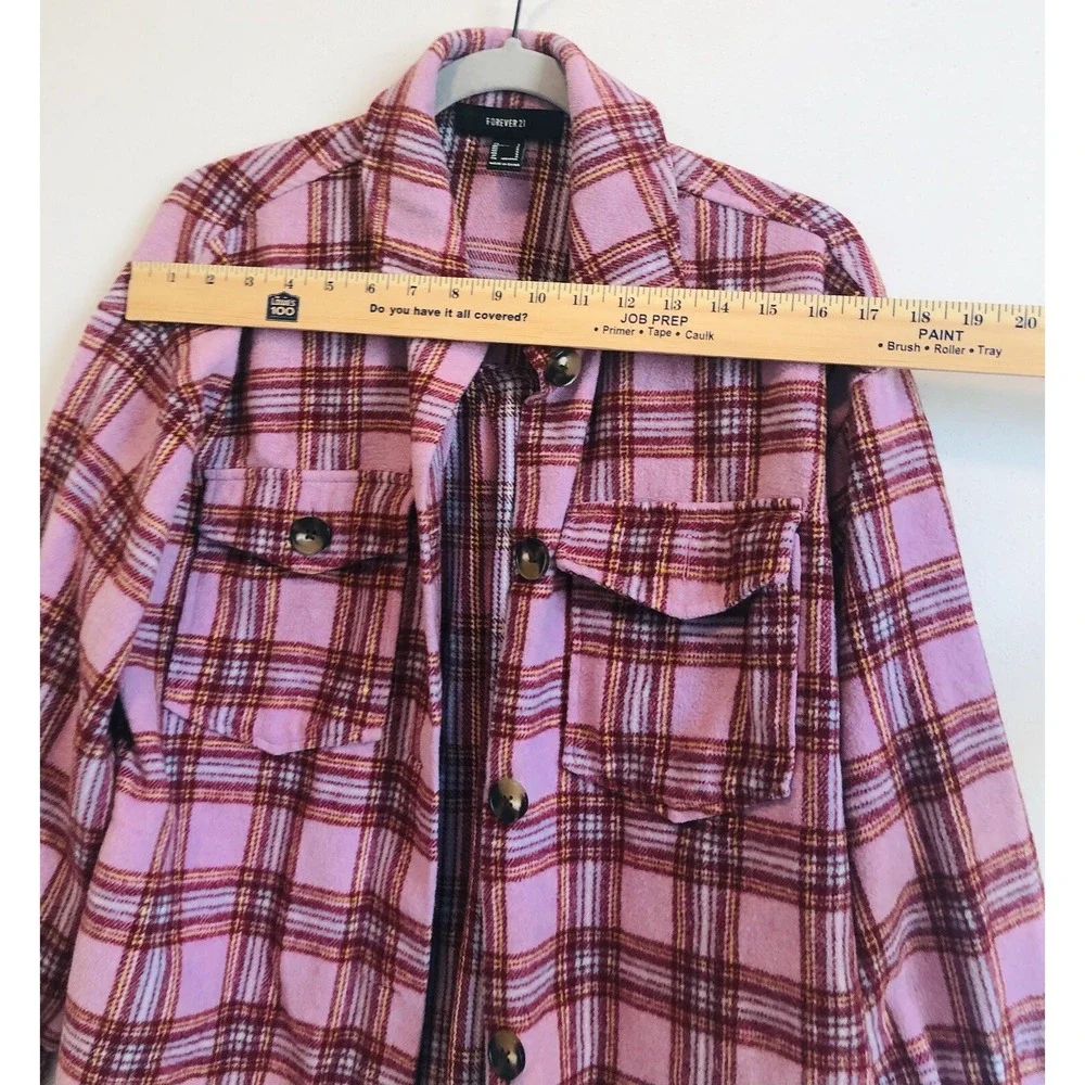 Forever 21 Plaid Jacket Women's S‎ Pink Button Down Outdoor Barn Chore